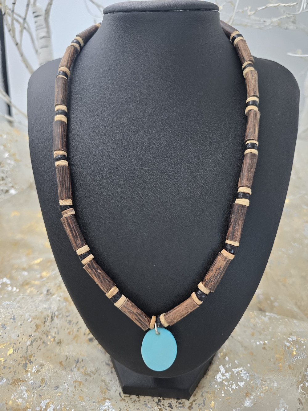 Mother of Pearl And Wood Custom Made Necklace
